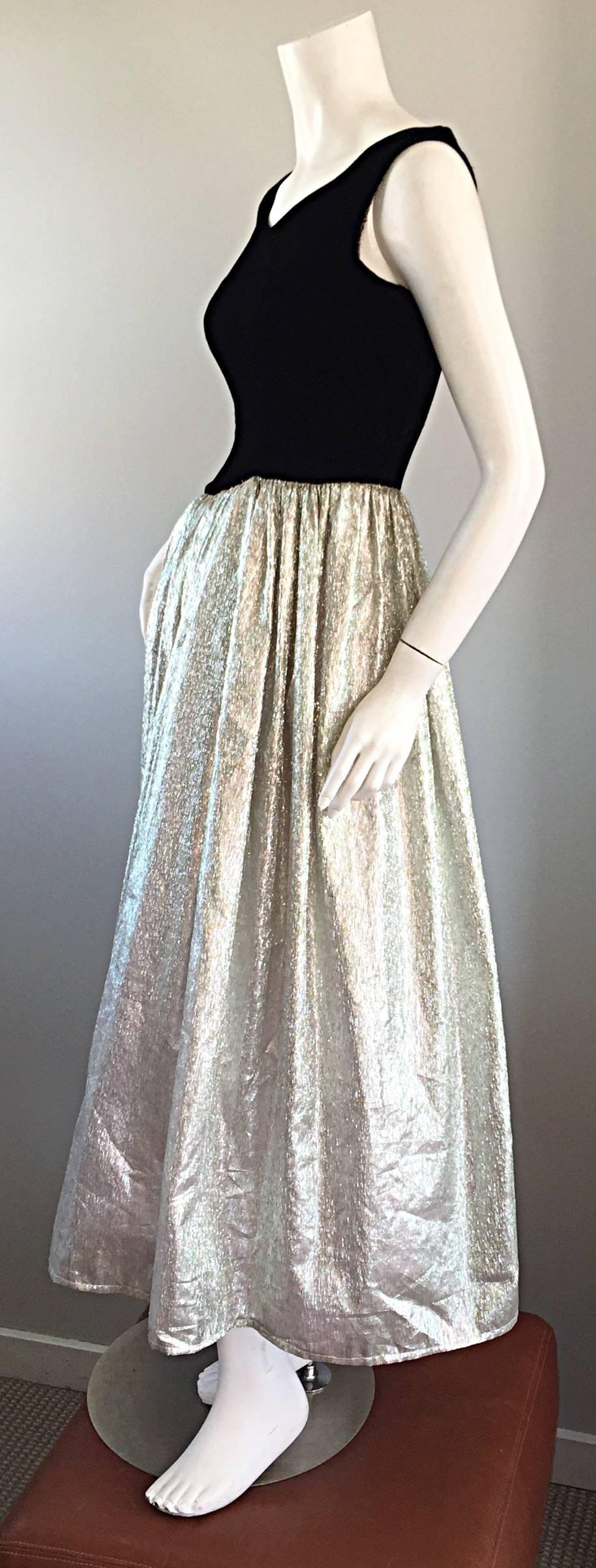 Women's Beautiful Vintage Black + Silver Iridescent Metallic Asymmetrical Evening Gown