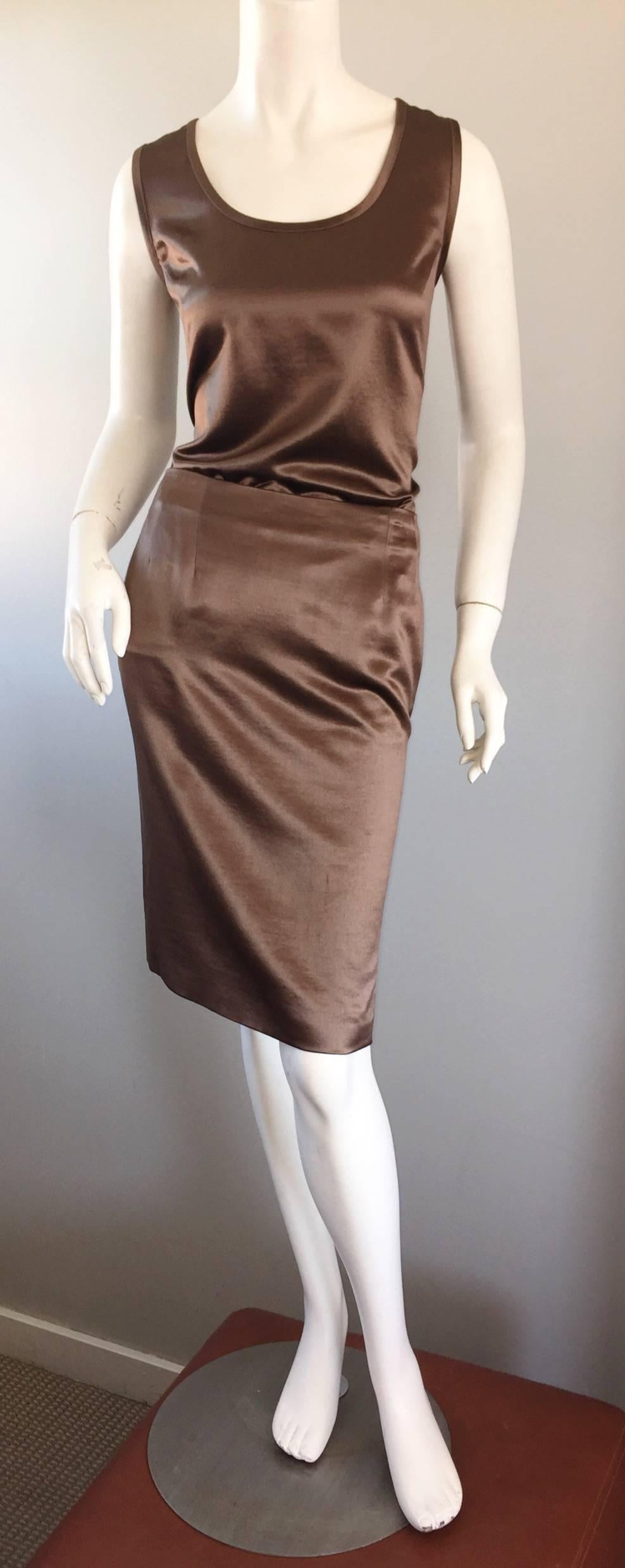 Women's Geoffrey Beene Vintage 3 Piece Skirt + Blouse + Jacket Brown & Slate Gray Set