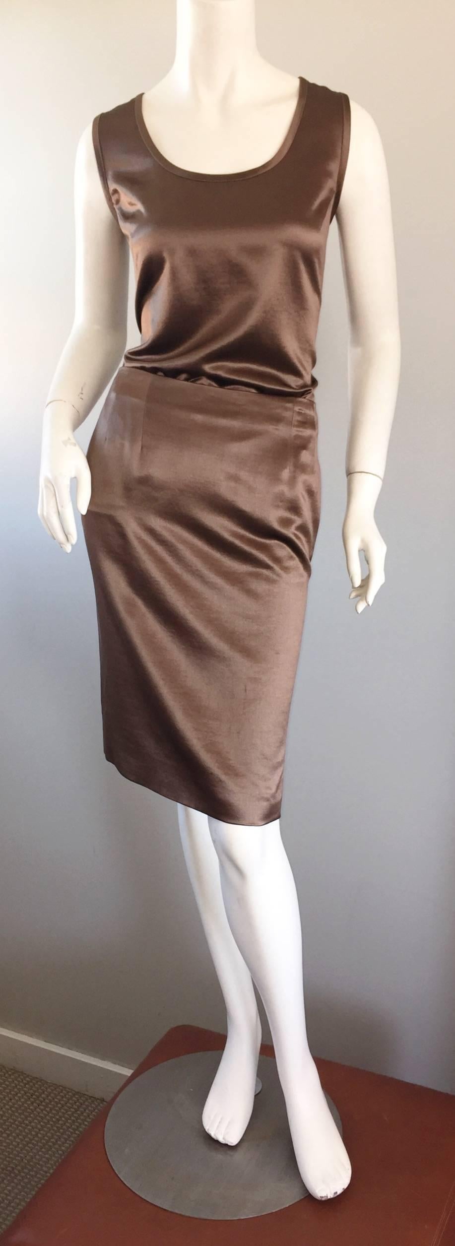 Geoffrey Beene Vintage 3 Piece Skirt + Blouse + Jacket Brown & Slate Gray Set 3