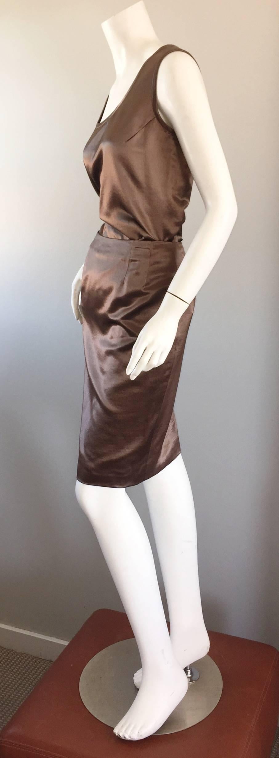 Geoffrey Beene Vintage 3 Piece Skirt + Blouse + Jacket Brown & Slate Gray Set 2