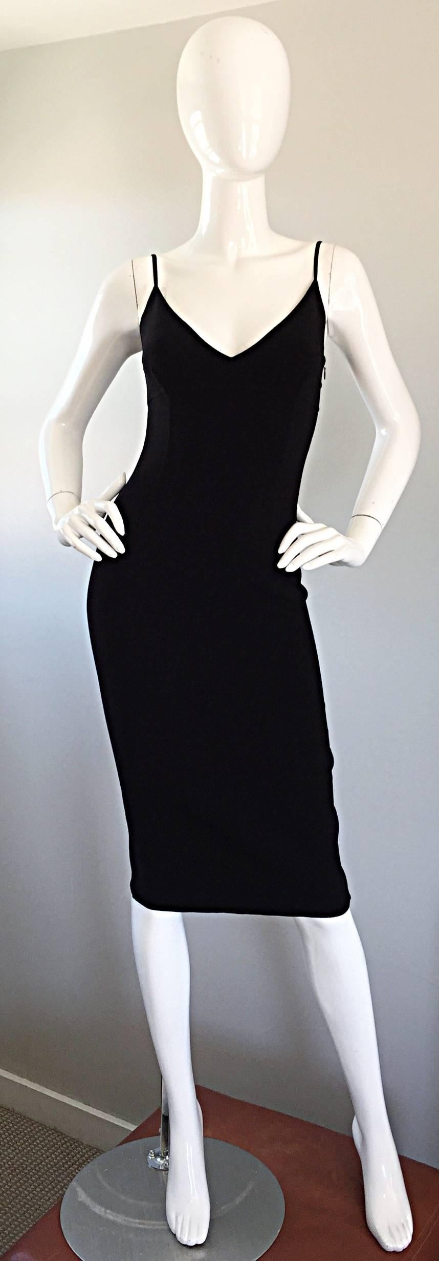 Sexy late 90s MICHAEL KORS COLLECTION (Runway Collection) signature little black dress! Crafted in the designer's signature double face wool jersey, this dress is the the perfect vintage LBD! Kors is known in the fashion industry for creating