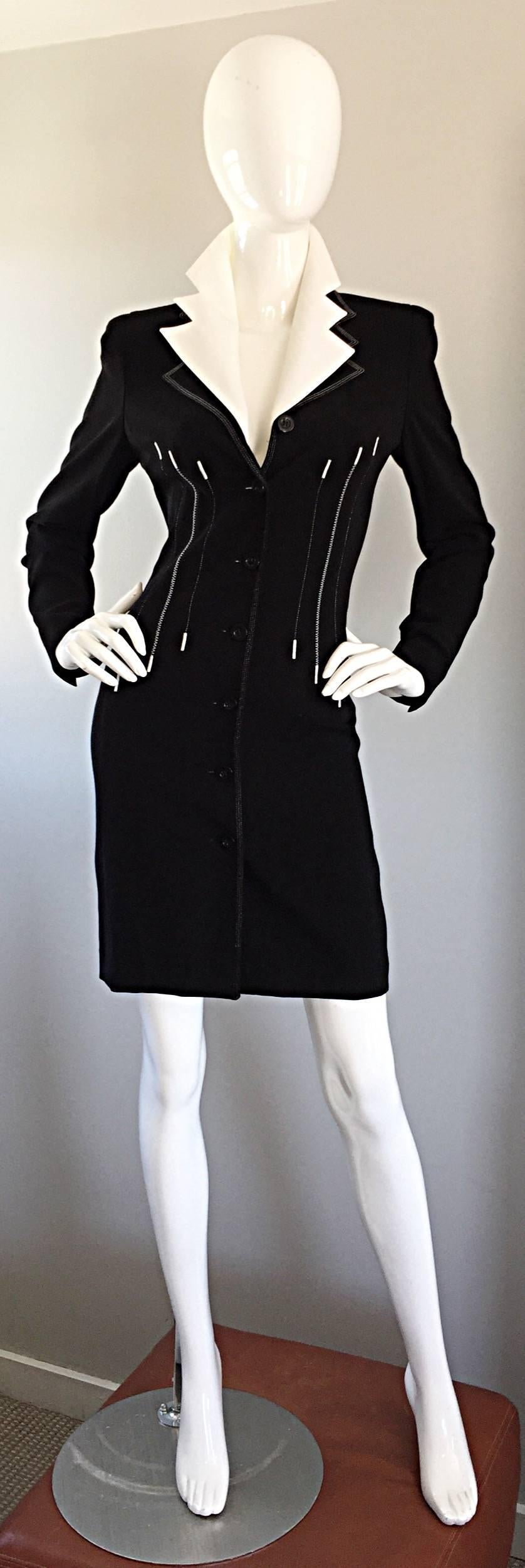 Vintage Escada Margaretha Ley Black and White ' Piano ' Dress Removable Collar 2