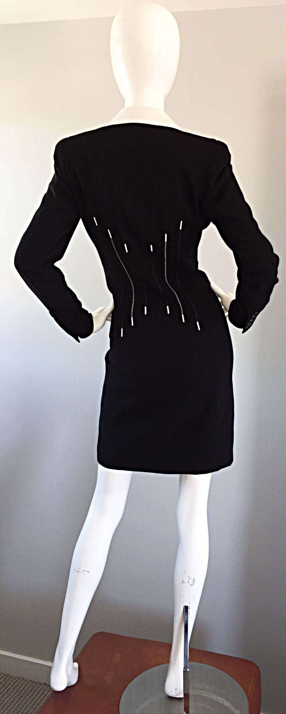 Vintage Escada Margaretha Ley Black and White ' Piano ' Dress Removable Collar In Excellent Condition In San Diego, CA