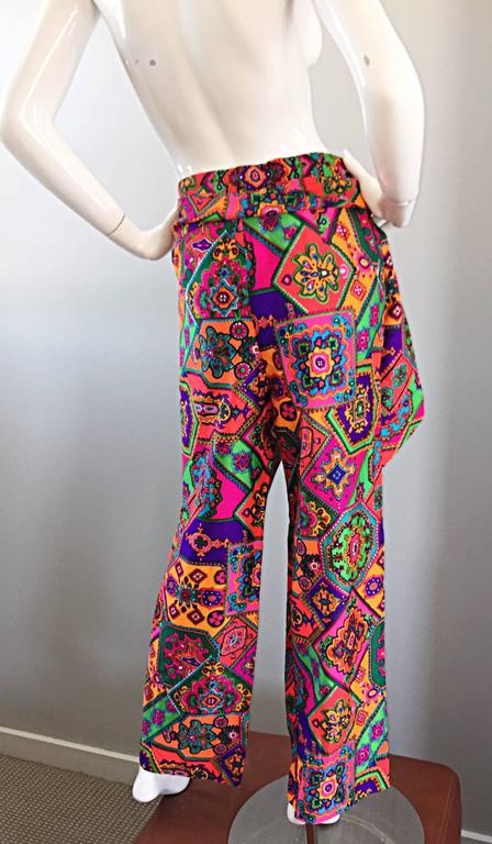 Amazing 1970s Alex Coleman Colorful Gegometric 70s Paisley Belted Wide ...