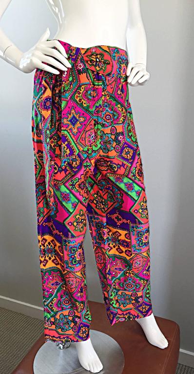 Amazing 1970s Alex Coleman Colorful Gegometric 70s Paisley Belted Wide ...