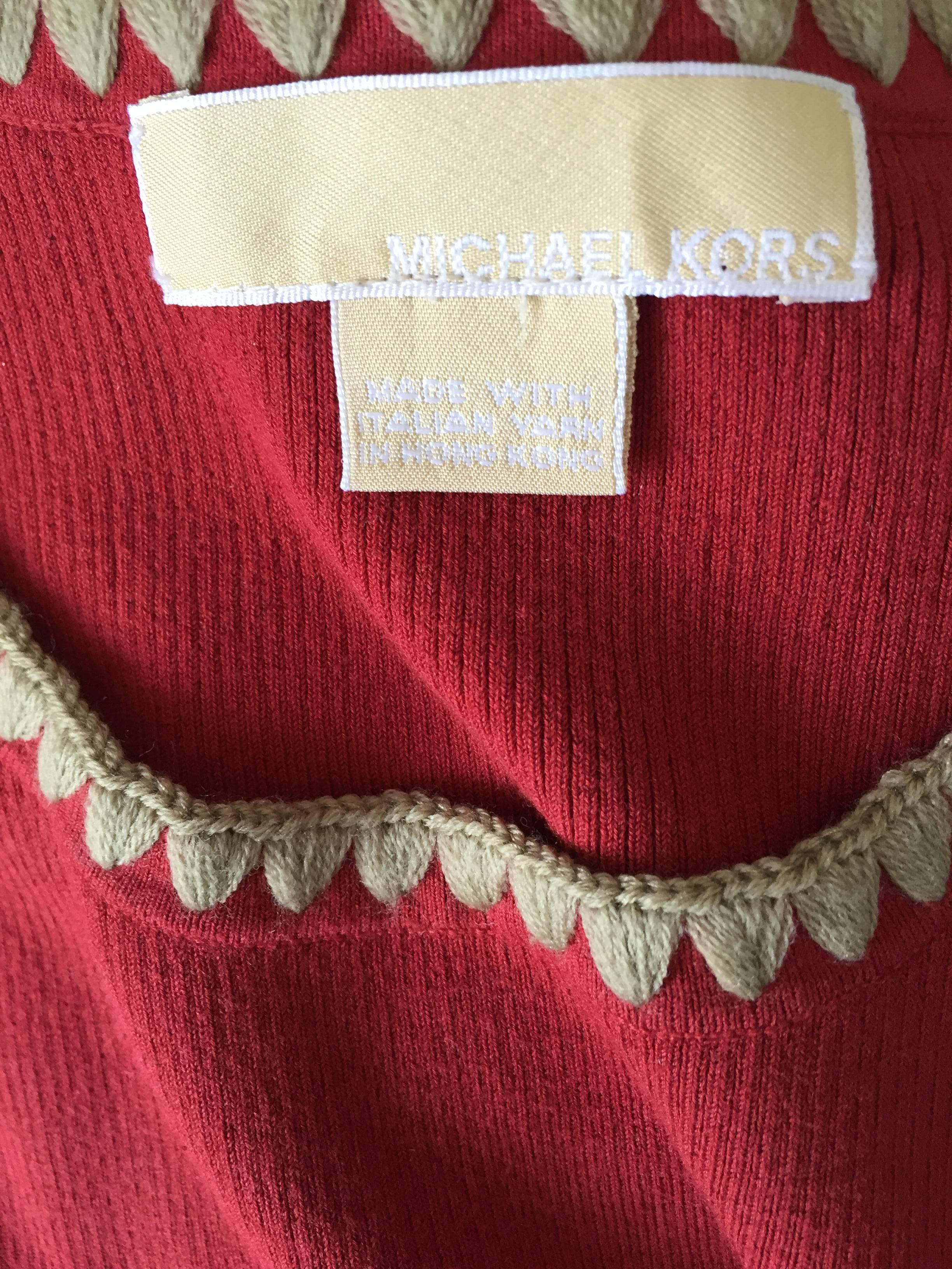 Michael Kors Collection Brick Red + Tan 1990s 90s Ribbed Crop Top 6
