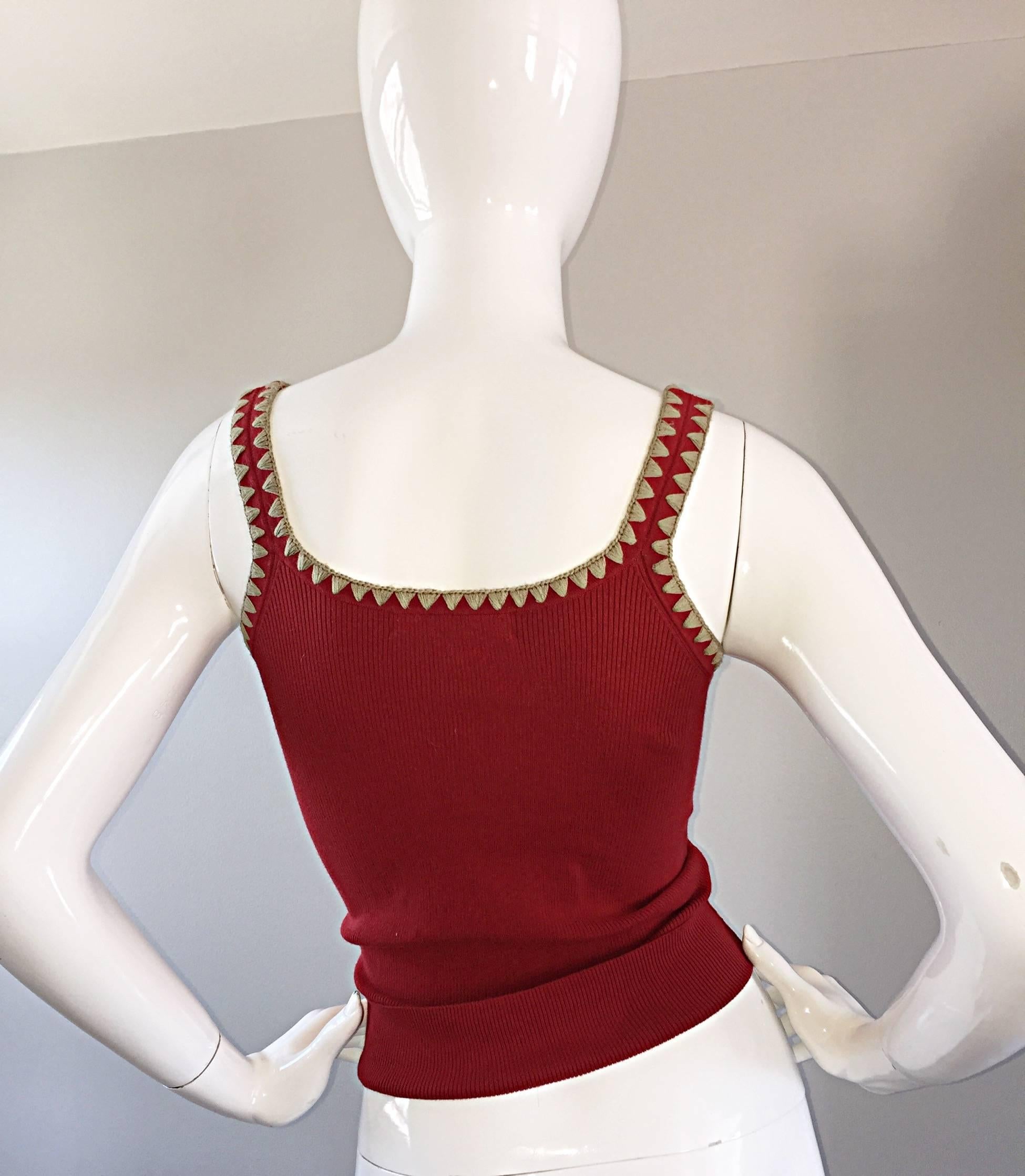 Michael Kors Collection Brick Red + Tan 1990s 90s Ribbed Crop Top 3