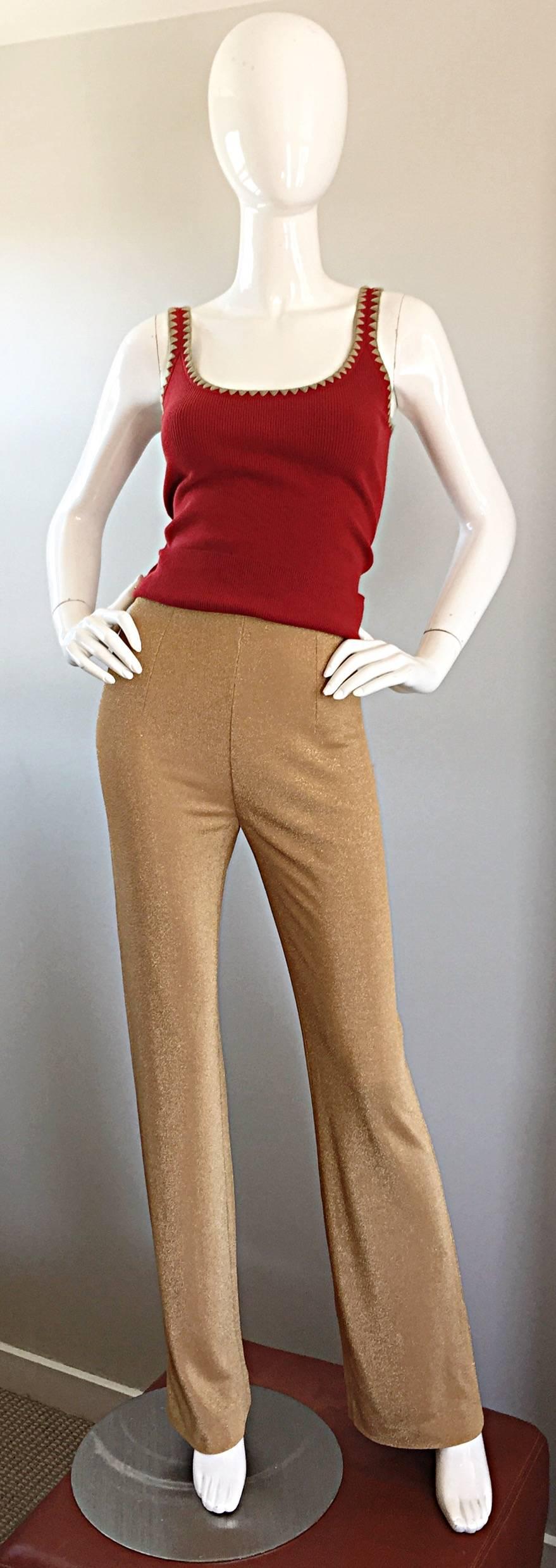 Michael Kors Collection Brick Red + Tan 1990s 90s Ribbed Crop Top 2