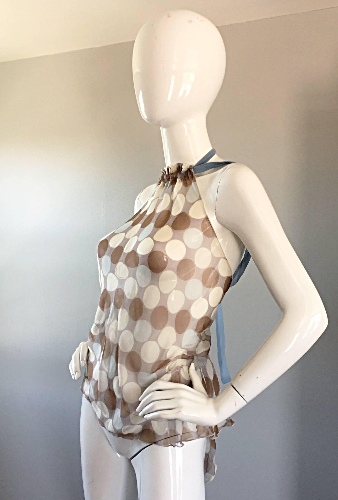 Alberta Ferretti - Haut dos nu asymétrique vintage sexy en soie semi-transparente à pois Pour femmes en vente