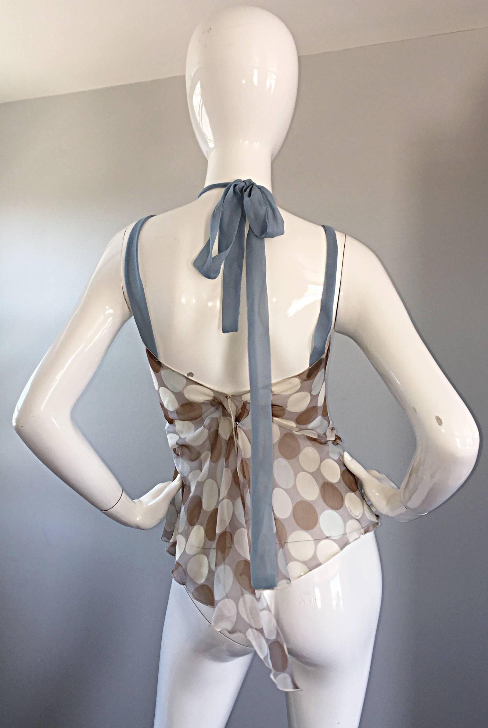 Vintage Alberta Ferretti Semi Sheer Polka Dot Sexy Silk Asymmetrical Halter Top For Sale 2
