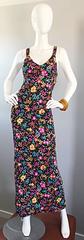 Superb 1970s Jack Hartley Sexy Cut Out Vintage Colorful Flower Print Maxi Dress