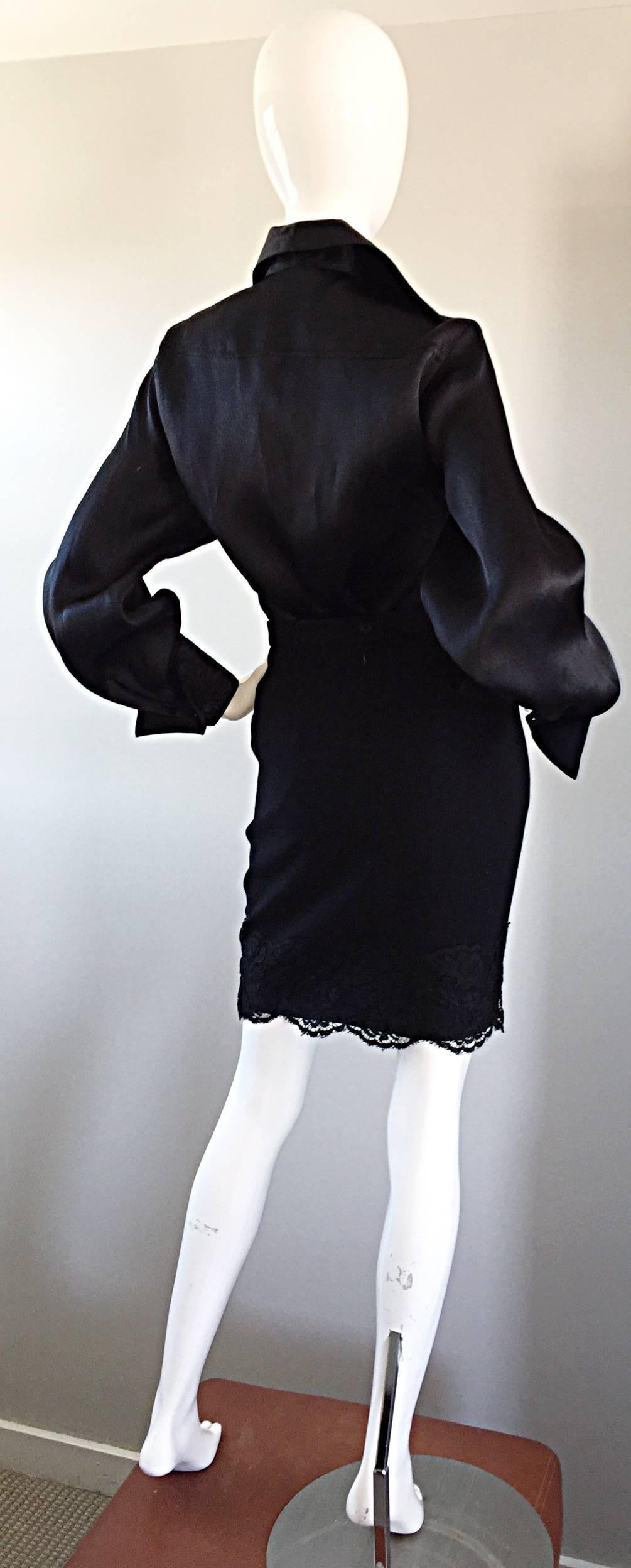 Beautiful Vintage Escada Couture Black Avant Garde Lace Dress Ensemble Top Skirt For Sale 1