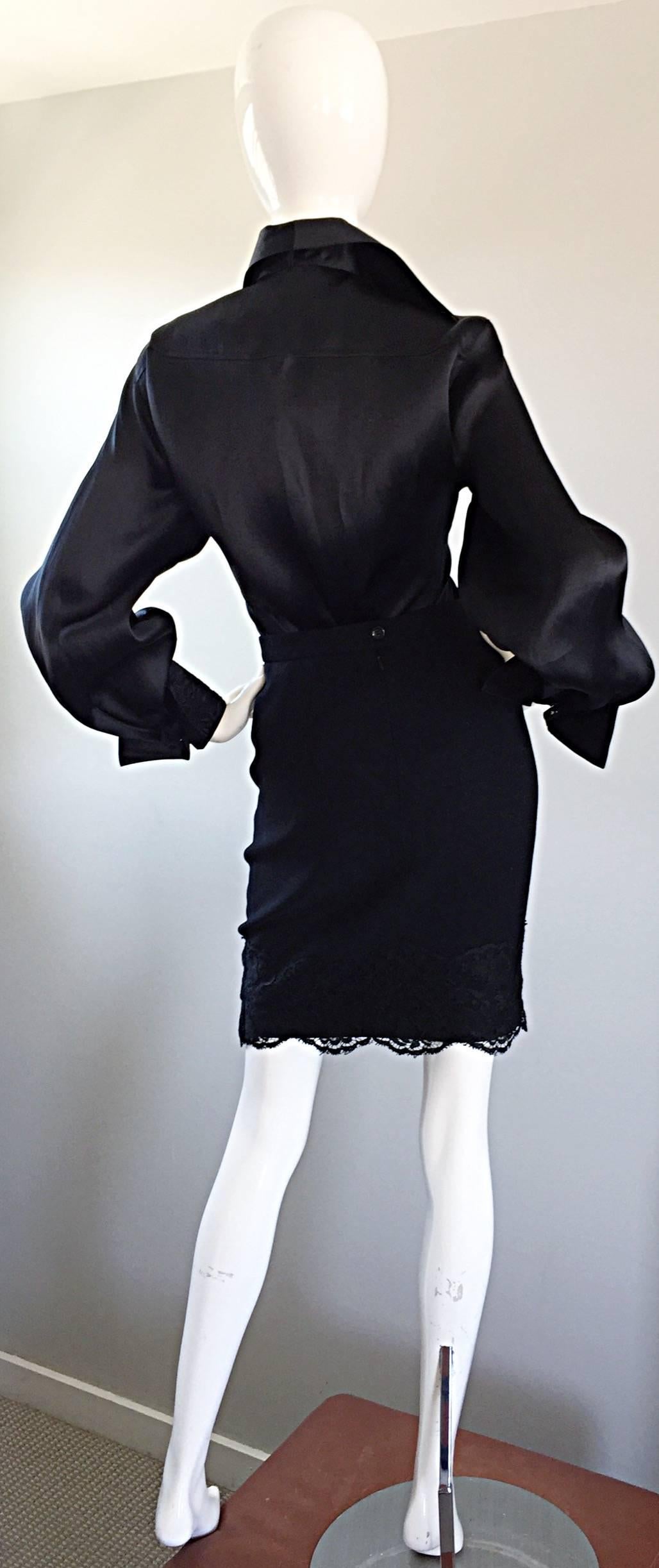 Beautiful Vintage Escada Couture Black Avant Garde Lace Dress Ensemble Top Skirt In Excellent Condition For Sale In San Diego, CA