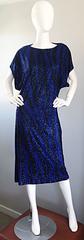 Vintage Neiman Marcus 70s Royal Blue Black Zebra Print ' Glitter ' Sequin Caftan