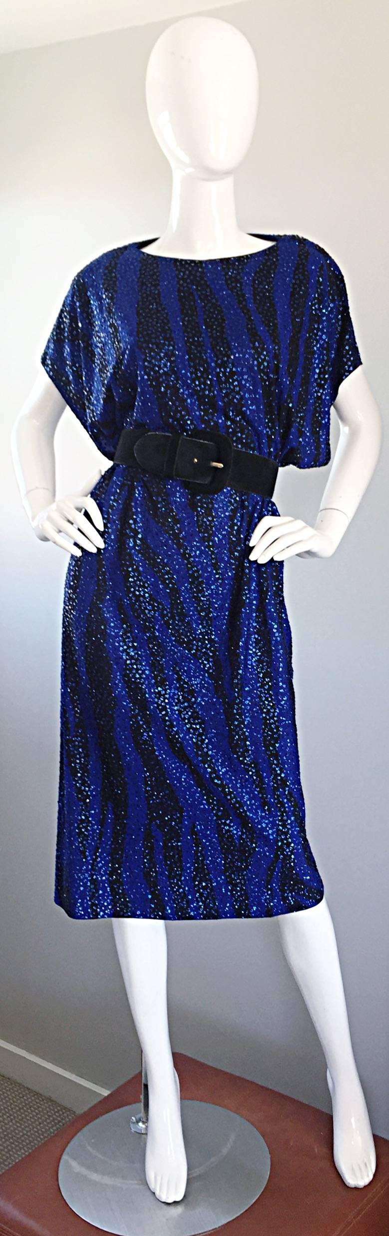 blue and black zebra print dress