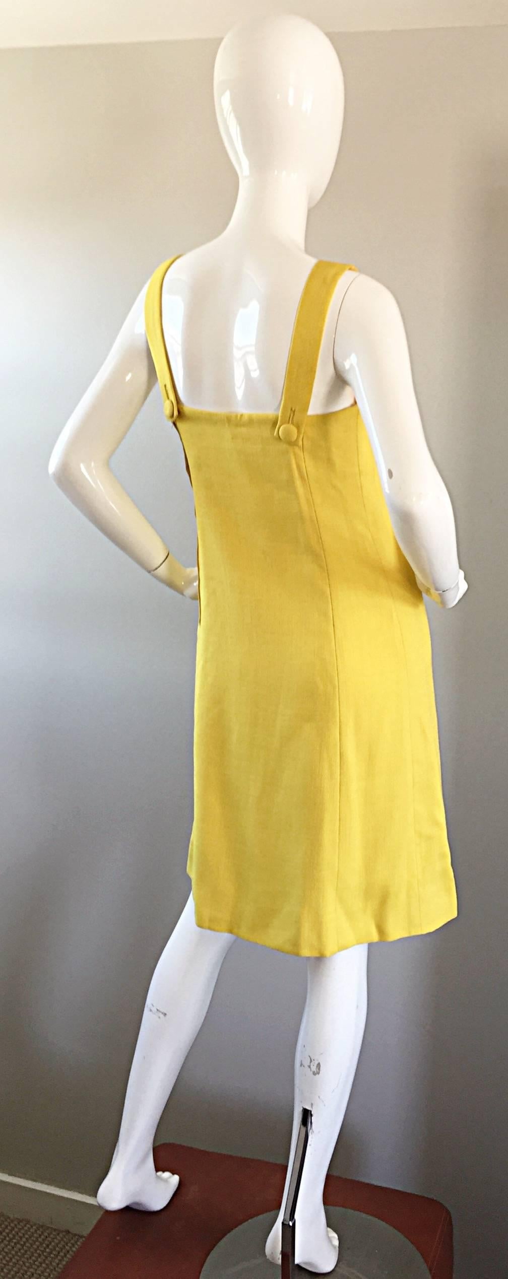 1960s Paul Stanley New York Canary Yellow Vintage Linen 60s A - Line Shift Dress 1