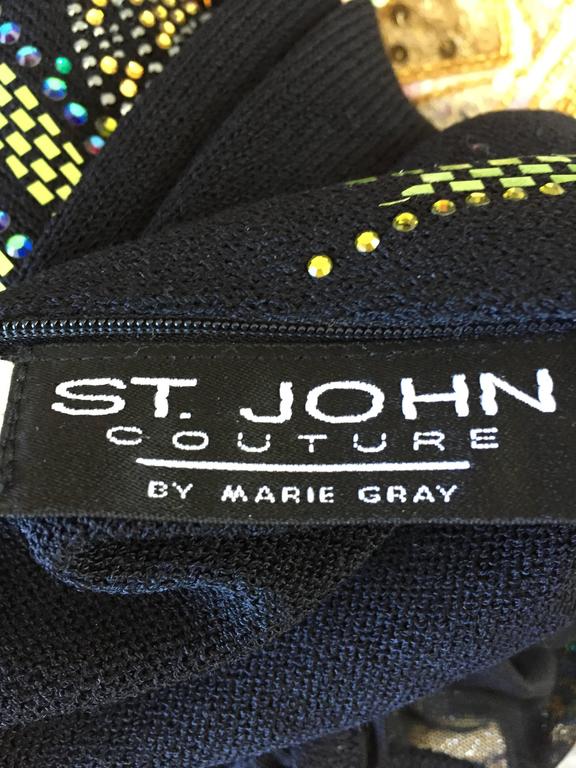 St John Couture Marie Gray ' Dragonflies and Frogs " Sequin Black Knit