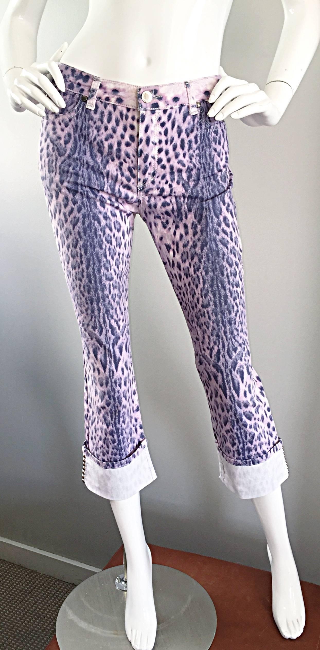 purple cheetah pants