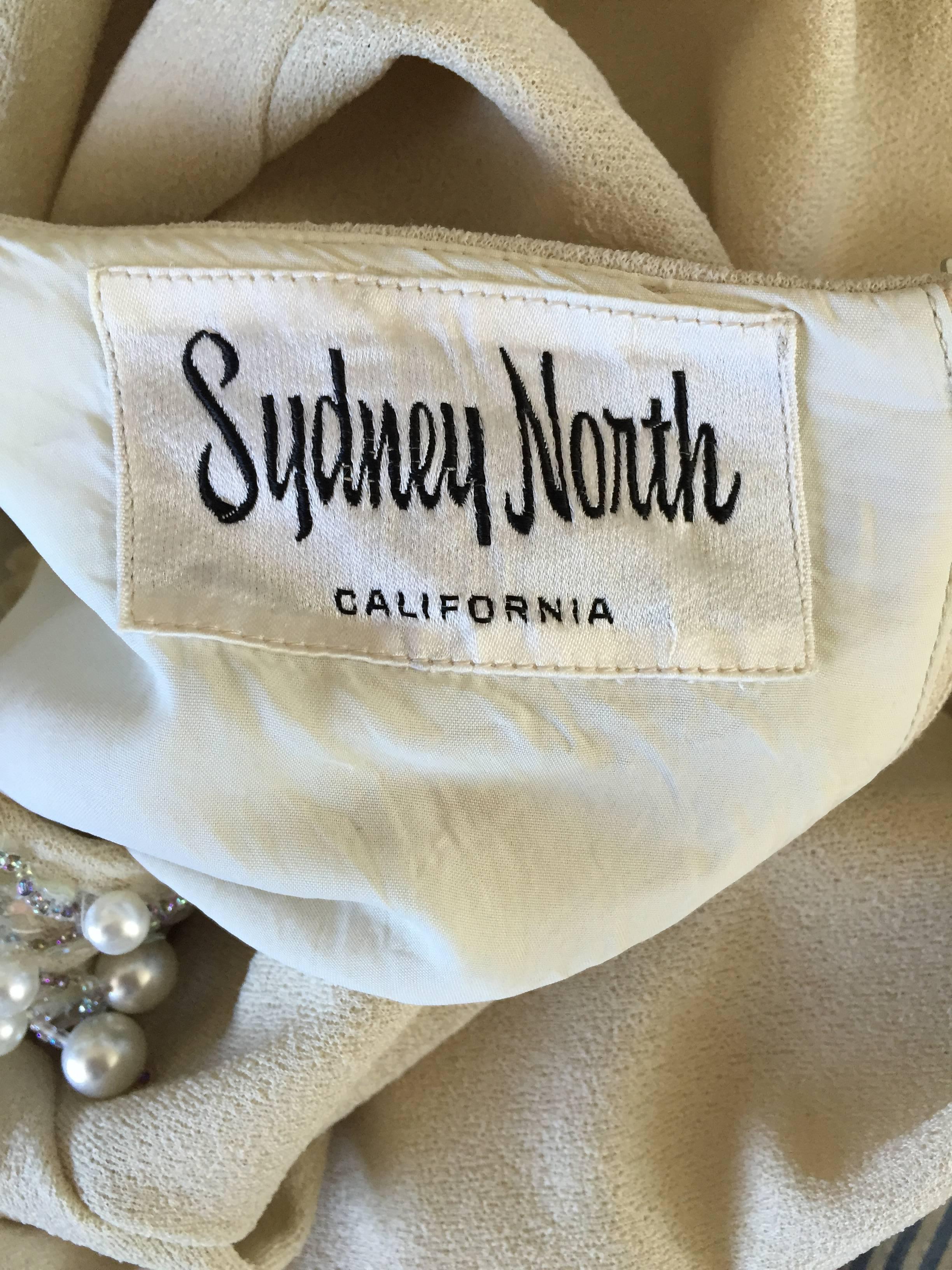 Sydney North Beige Crepe Jersey Oversize Pearl Sequin Wiggle Dress Medium, 1960s For Sale 6