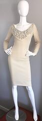 Sydney North Beige Crepe Jersey Oversize Pearl Sequin Wiggle Dress Medium, 1960s