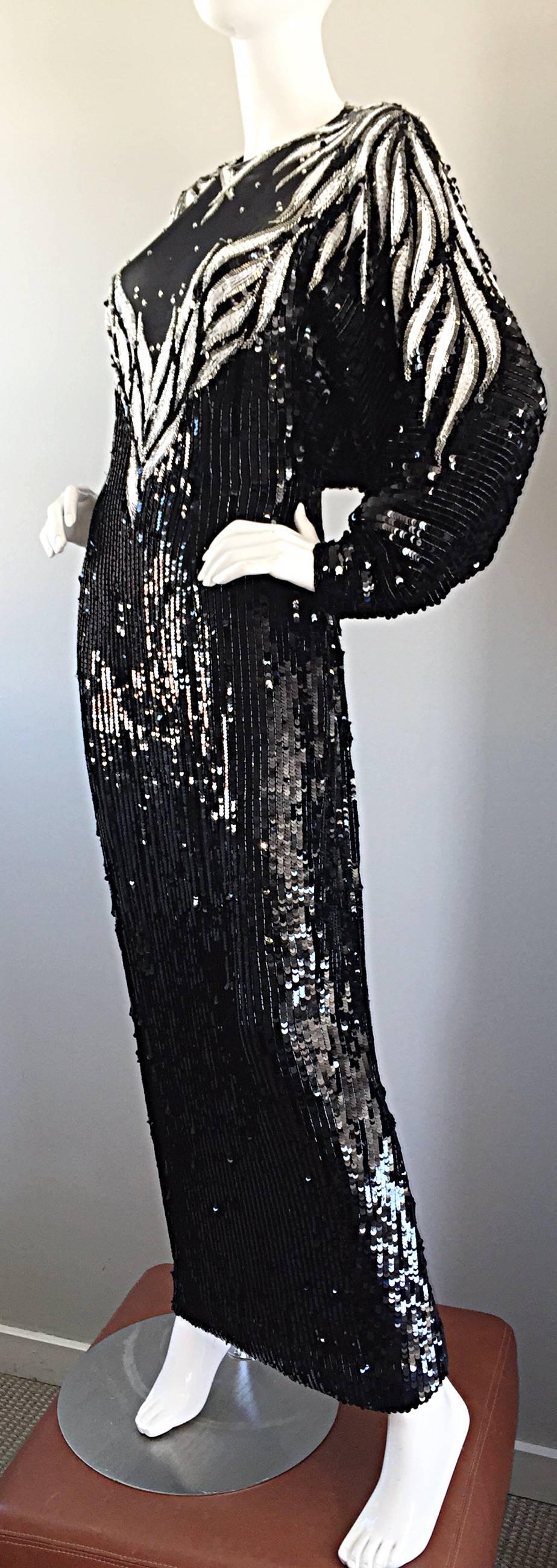 Bob Mackie Vintage Couture maßgefertigtes schwarzes Seidenkleid mit Pailletten und Perlen  Damen im Angebot