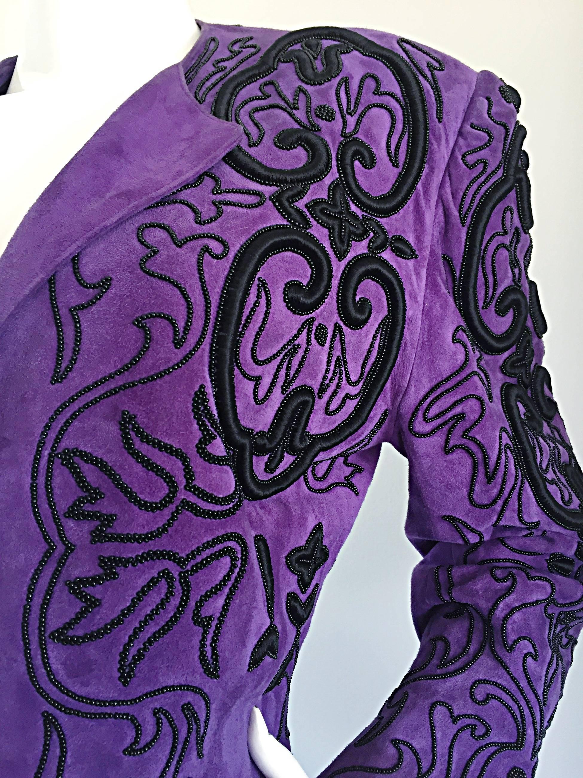 purple suede suit