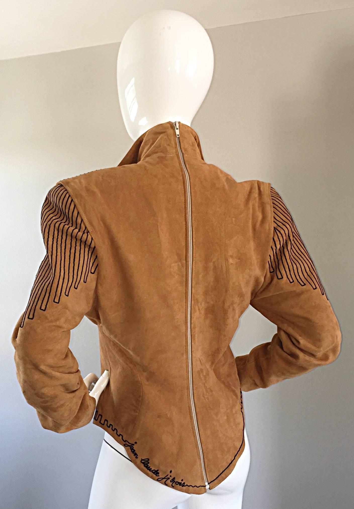 Vintage Jean Claude Jitrois Couture Numbered 1990s Leather Suede Tunic Top In Excellent Condition In San Diego, CA