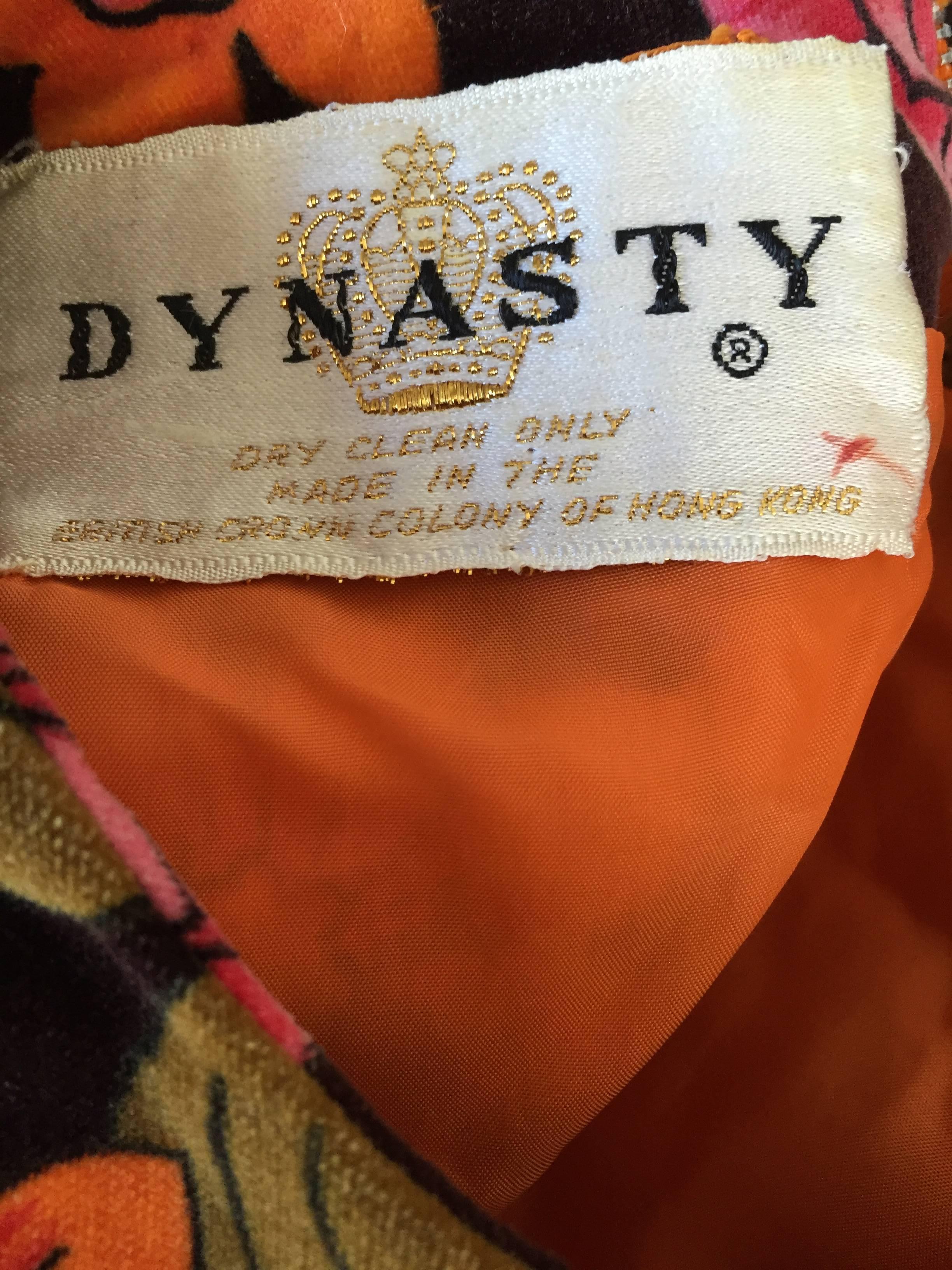 Women's 1960s Dynasty Pink + Orange + Brown Velvet Vintage Late 60s Flower Maxi Dress For Sale