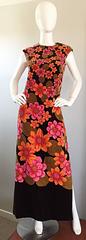 1960s Dynasty Pink + Orange + Brown Velvet Vintage Late 60s Flower Maxi Dress