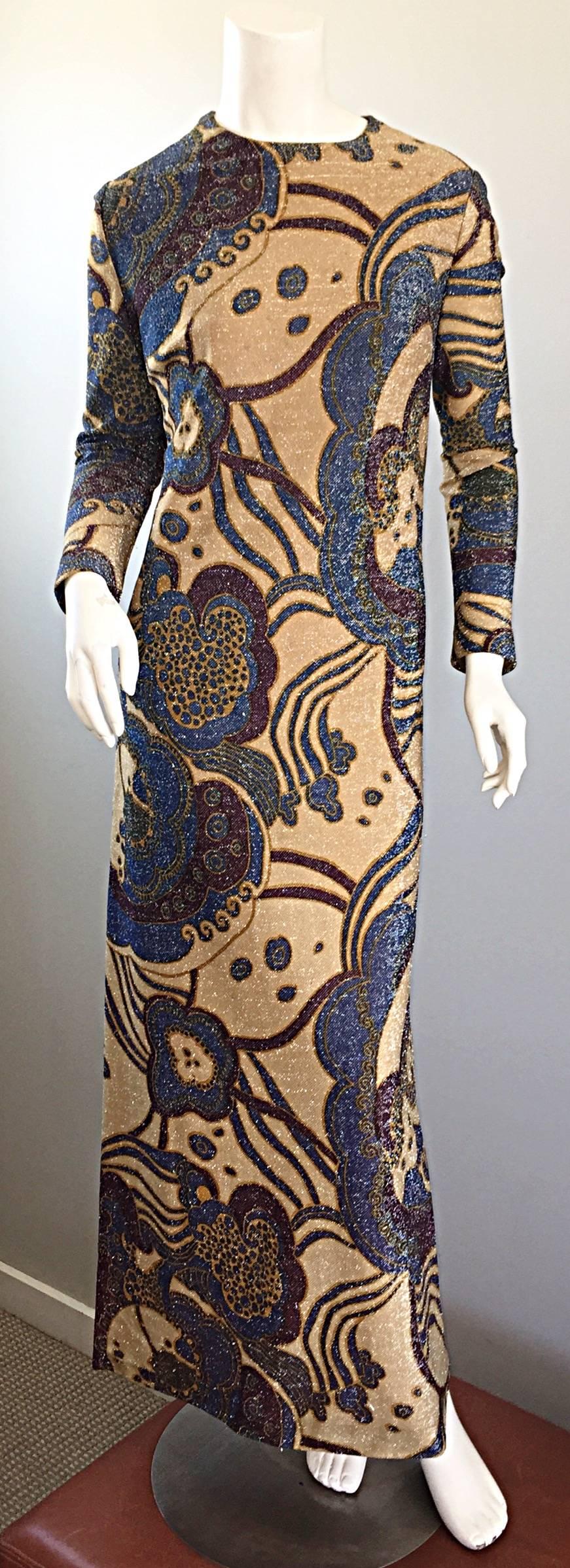 Amazing vintage 1960s JEAN LOUIS SCHERRER Haute Couture gold metallic silk lurex gown! Super rare piece from one of Scherrer's first collections! The French designer started his career working as an apprentice for Christian Dior and Yves Saint