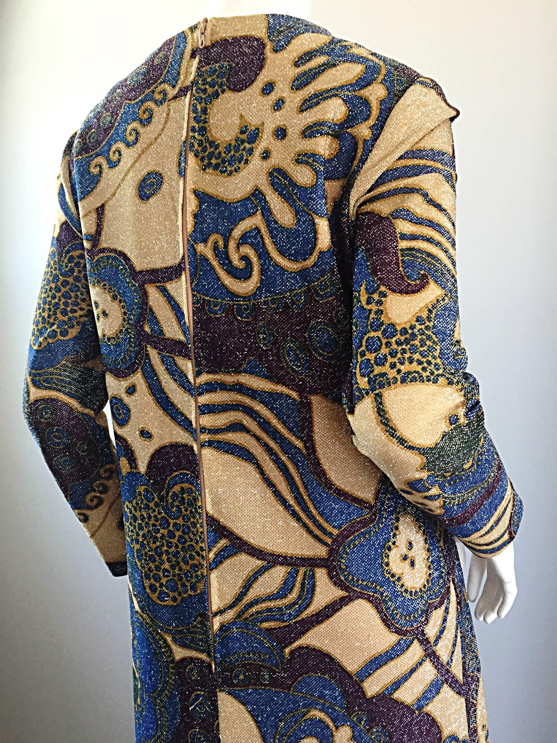 1960s Jean Louis Scherrer Haute Couture Number Gold Silk Lurex Vintage 60s Dress In Excellent Condition In San Diego, CA