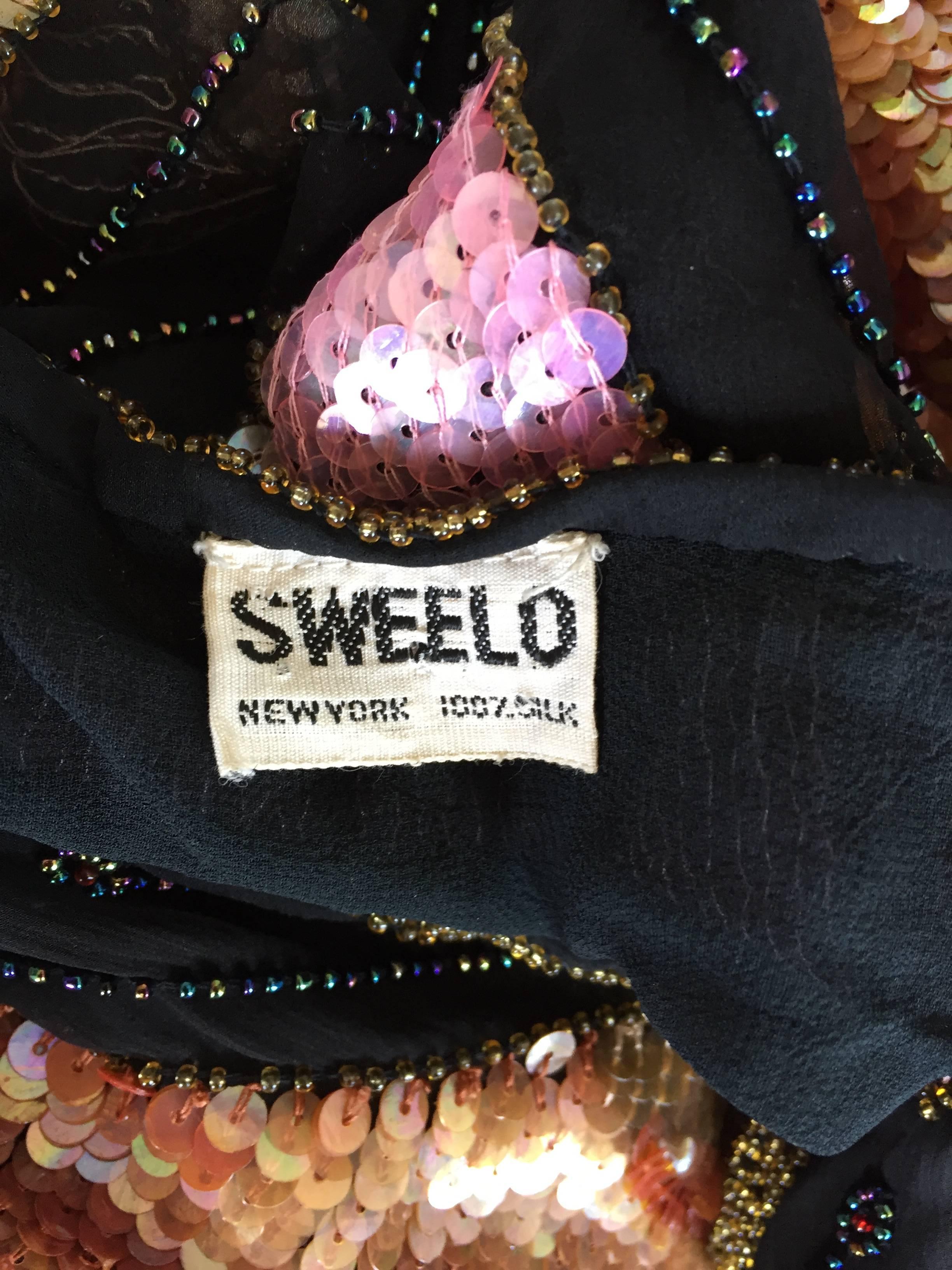 Vintage Sweelo 1970s Butterfly Silk Fully Sequined & Beaded Pink + Gold Top 6