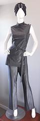 Vintage 1970s Gunmetal Silver Three Piece 70s Belted Tunic & Flared Leg Trousers
