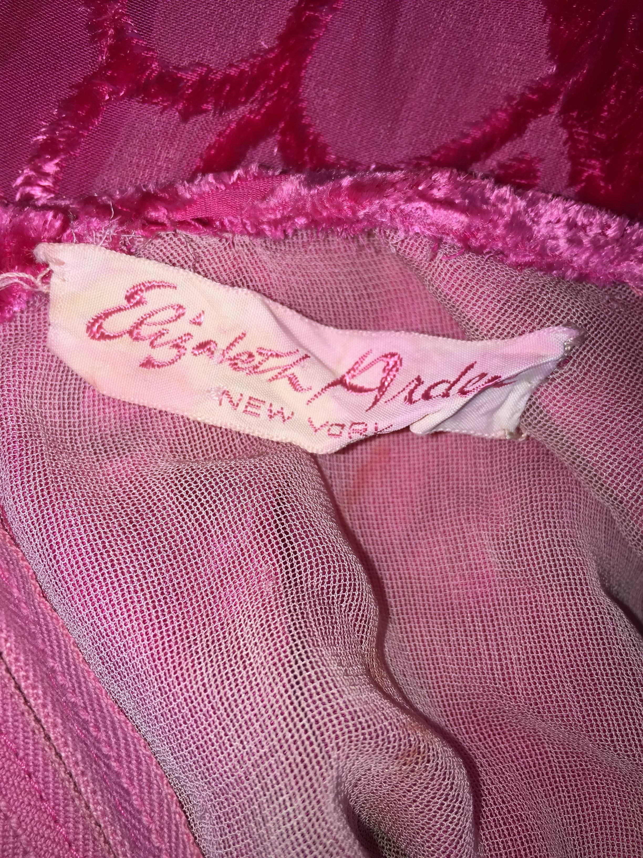 Vintage Elizabeth Arden 1970s Hot Pink Fuchsia Crushed Silk Velvet Maxi Dress 3
