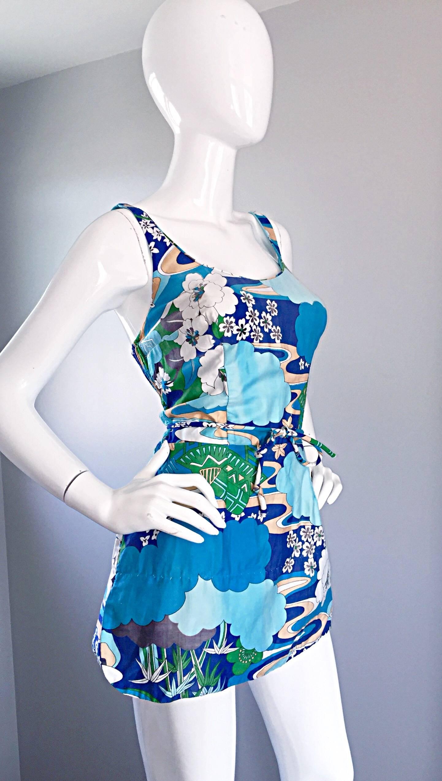 1960s Romper Swimsuit Onesie w/ Chineese Themed Print By Roxanne Perfection Fit 3