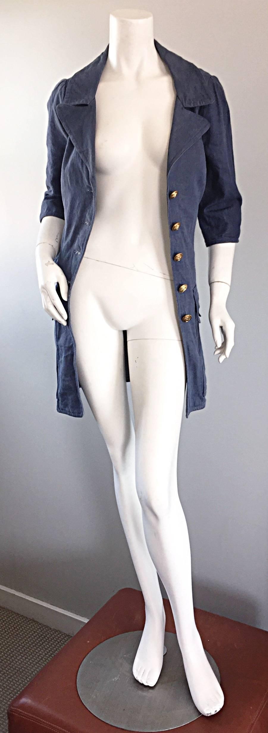 Biba Vintage Denim Nautical 1970s Trench Jacket or Mini Dress Rare British 70s 2
