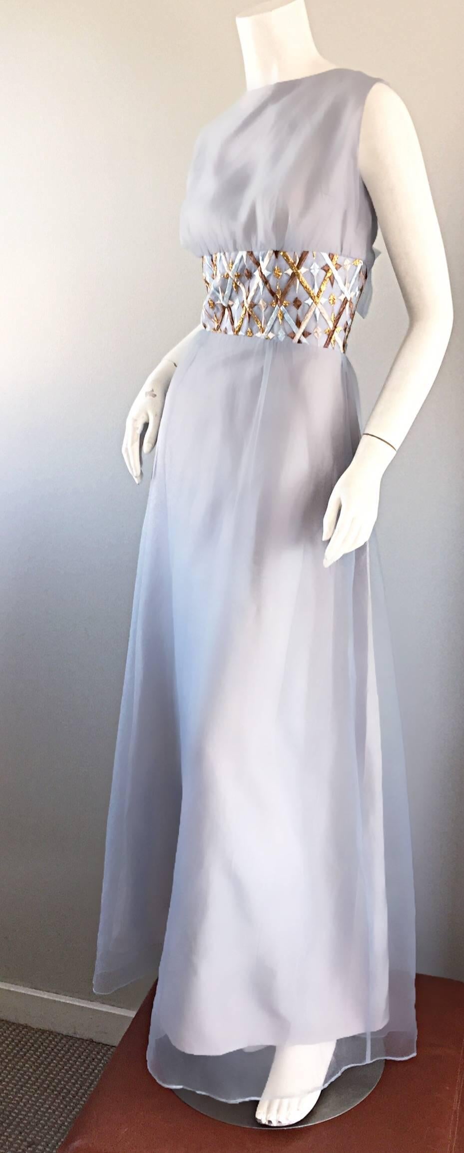 Gray MELBRAY Of London 1960s Ice Blue Silk Chiffon Vintage 60s Gown / Maxi Dress