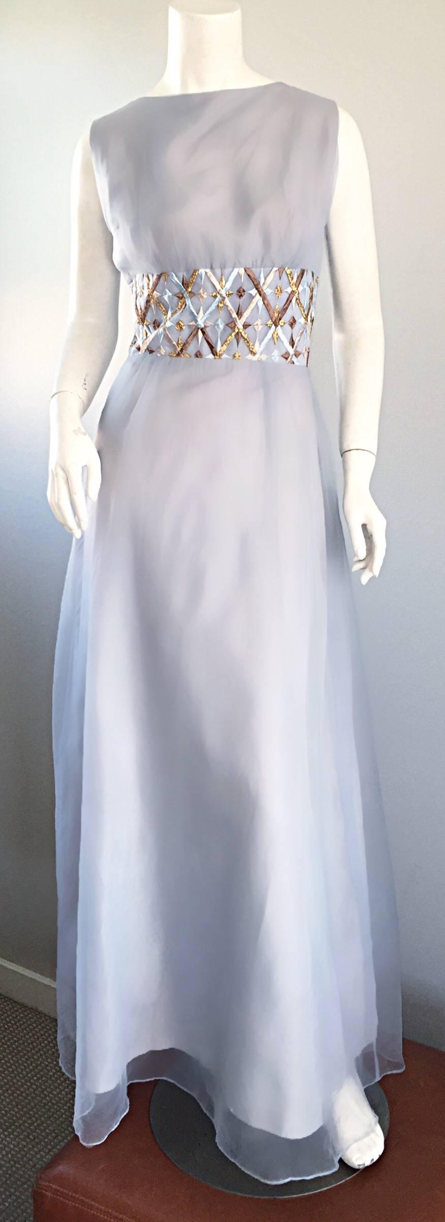 MELBRAY Of London 1960s Ice Blue Silk Chiffon Vintage 60s Gown / Maxi Dress 2