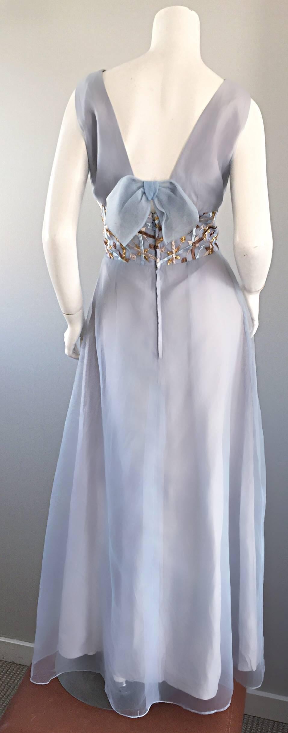 MELBRAY Of London 1960s Ice Blue Silk Chiffon Vintage 60s Gown / Maxi Dress 1