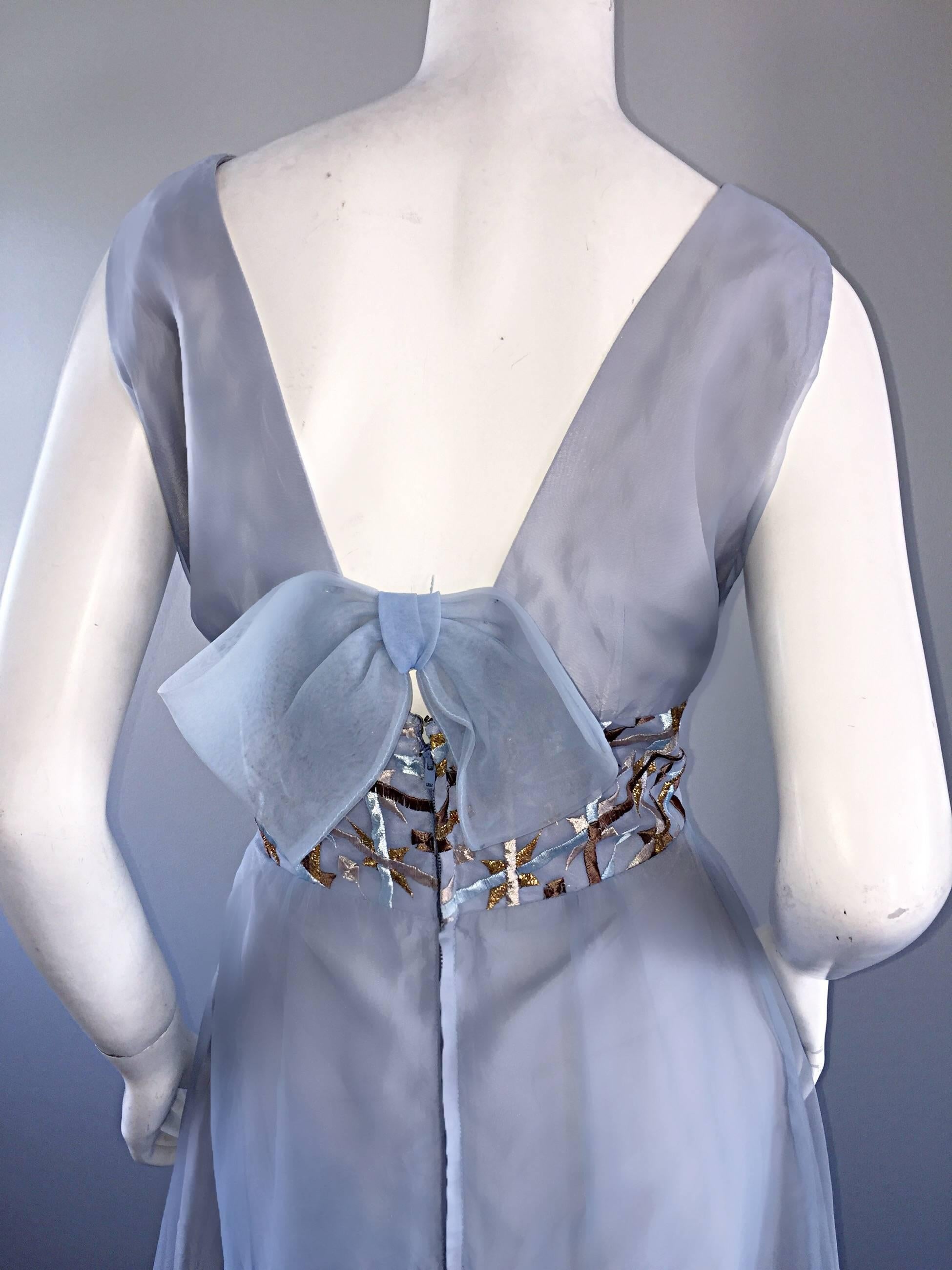 Women's MELBRAY Of London 1960s Ice Blue Silk Chiffon Vintage 60s Gown / Maxi Dress