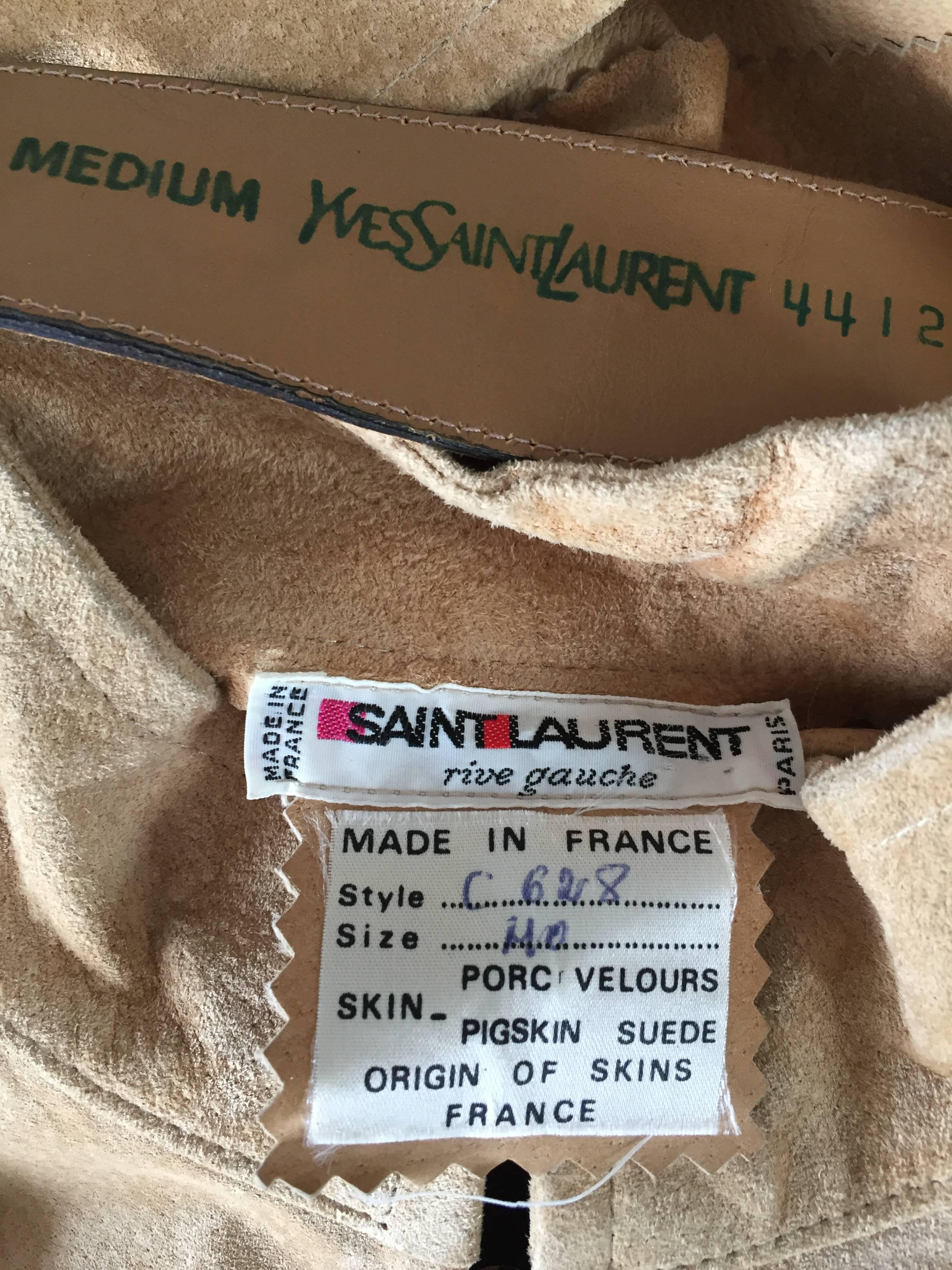 YSL Yves Saint Laurent Rive Gauche 1960s Vintage Leather Suede Tan Belted Dress 6