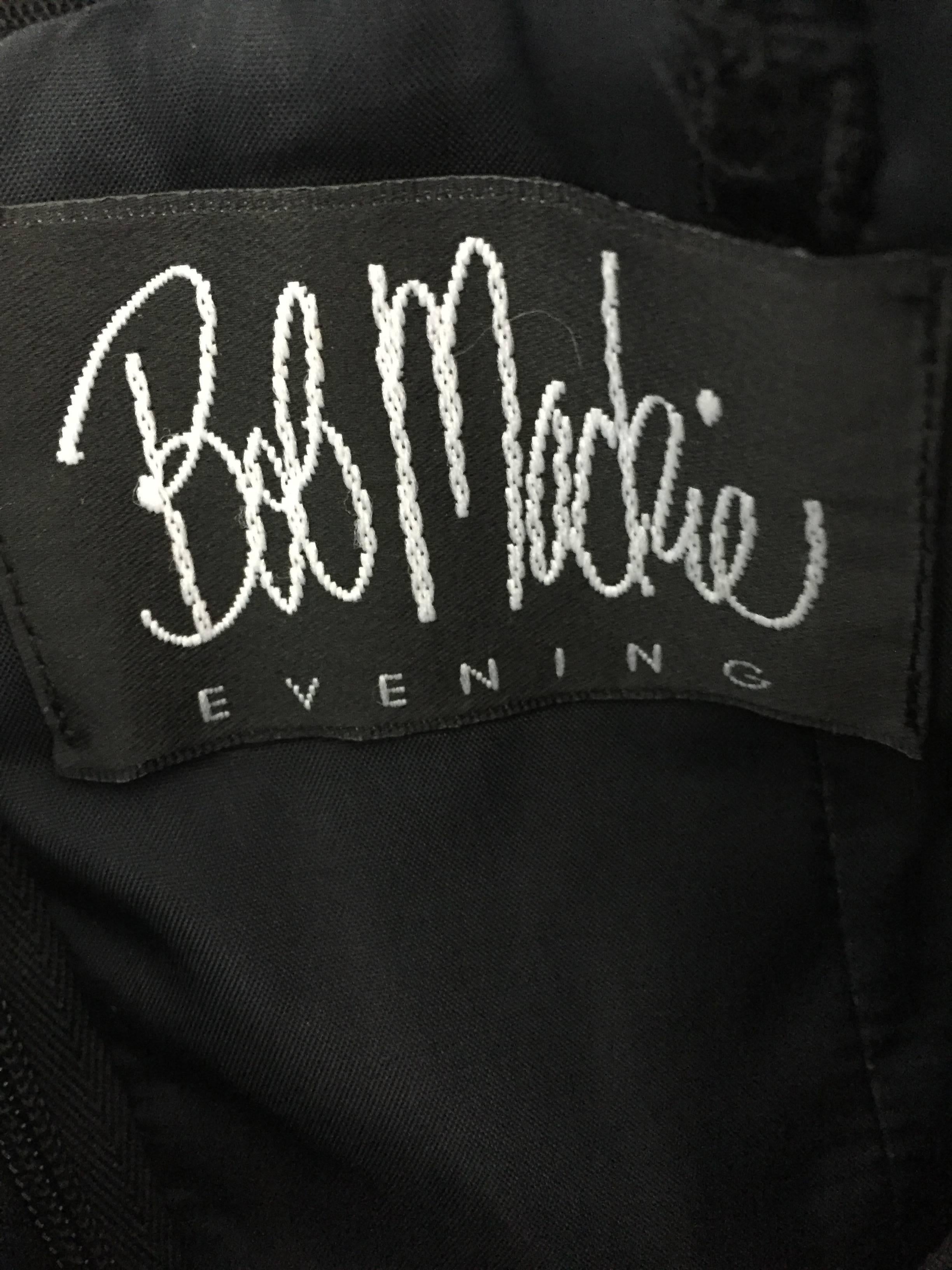 BOB MACKIE Vintage 1990s Black Silk Lace Sequined Size 8 Off - Shoulder Gown For Sale 3