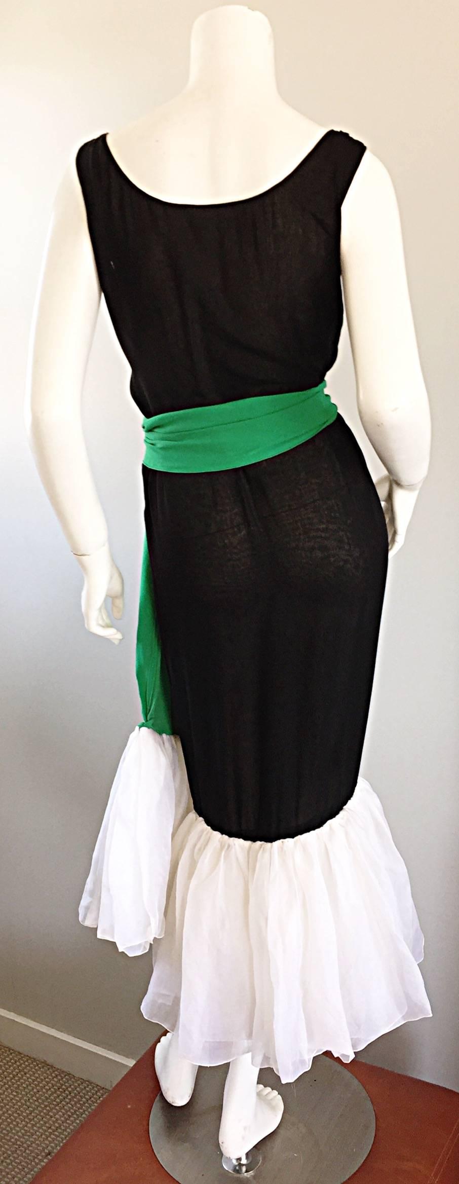 Women's Pierre Cardin Haute Couture Rare 1960s Black Silk Mermaid Dress Green Clover 