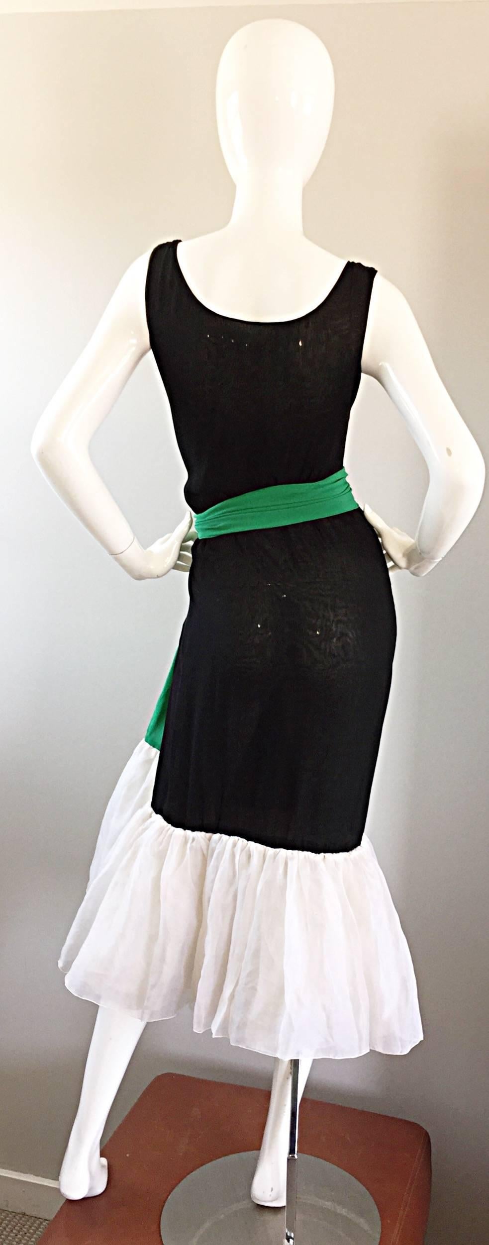 Pierre Cardin Haute Couture Rare 1960s Black Silk Mermaid Dress Green Clover  2