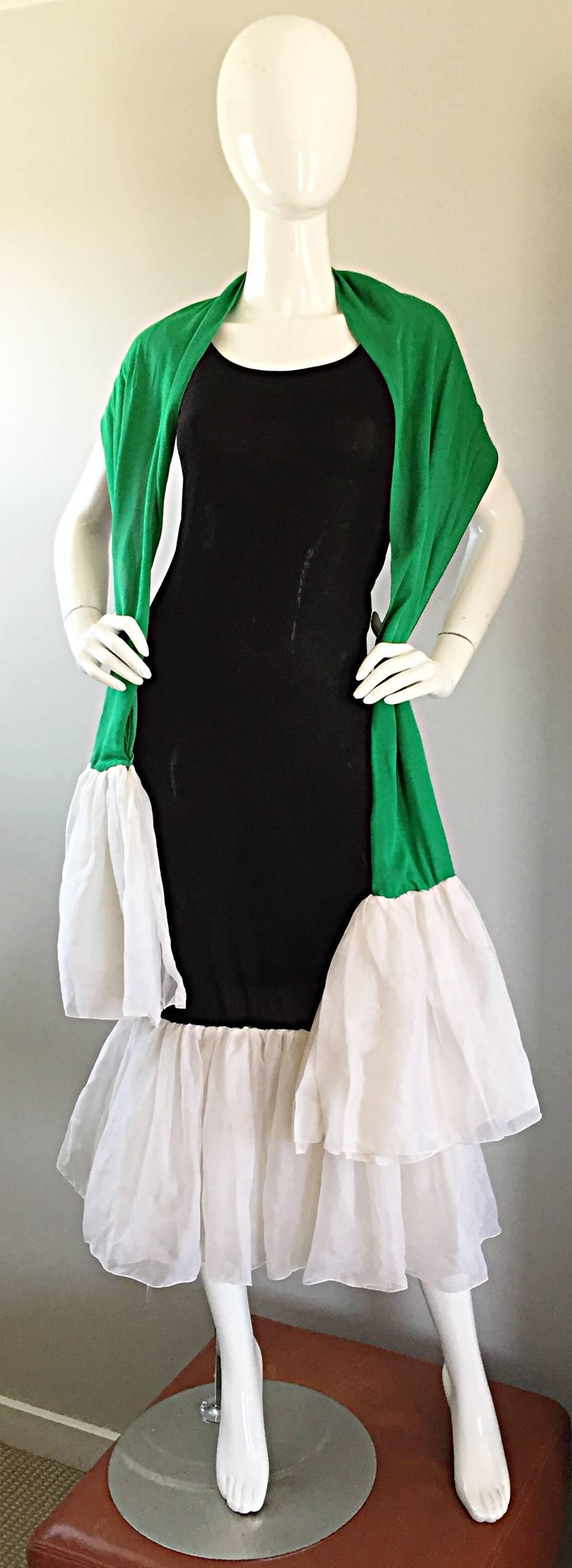 Gray Pierre Cardin Haute Couture Rare 1960s Black Silk Mermaid Dress Green Clover 
