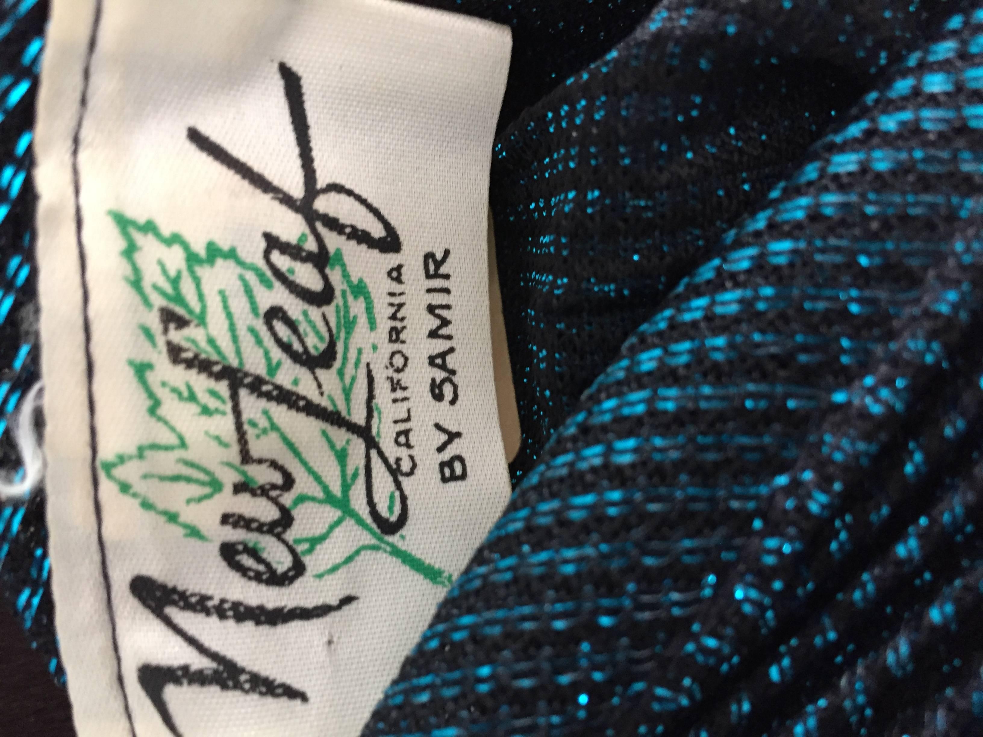 SAMIR Vintage Blue Metallic 1970s Pleated 70s Disco Slinky Sexy Dress Size XS S 3