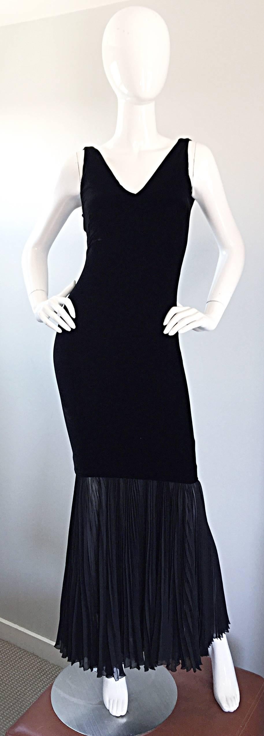Vintage Jean Paul Gaultier 1990s Black Silk Velvet Bodycon Mermaid Dress / Gown 2