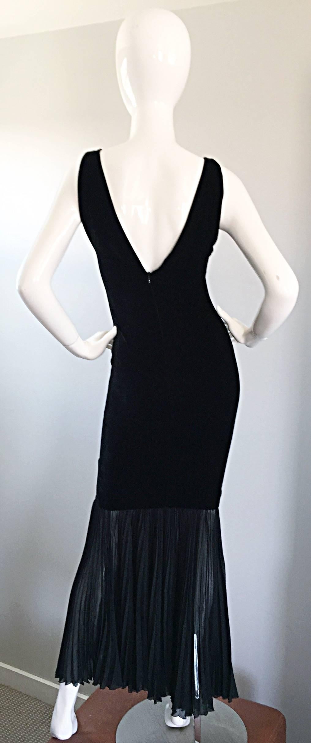 Sensational vintage 90s JEAN PAUL GAULTIER black silk velvet mermaid evening dress! Words cannot even begin to describe how utterly flattering this dress is on the body! Masterfully cut to flatter every curve. Boddcon on the top, with a black silk