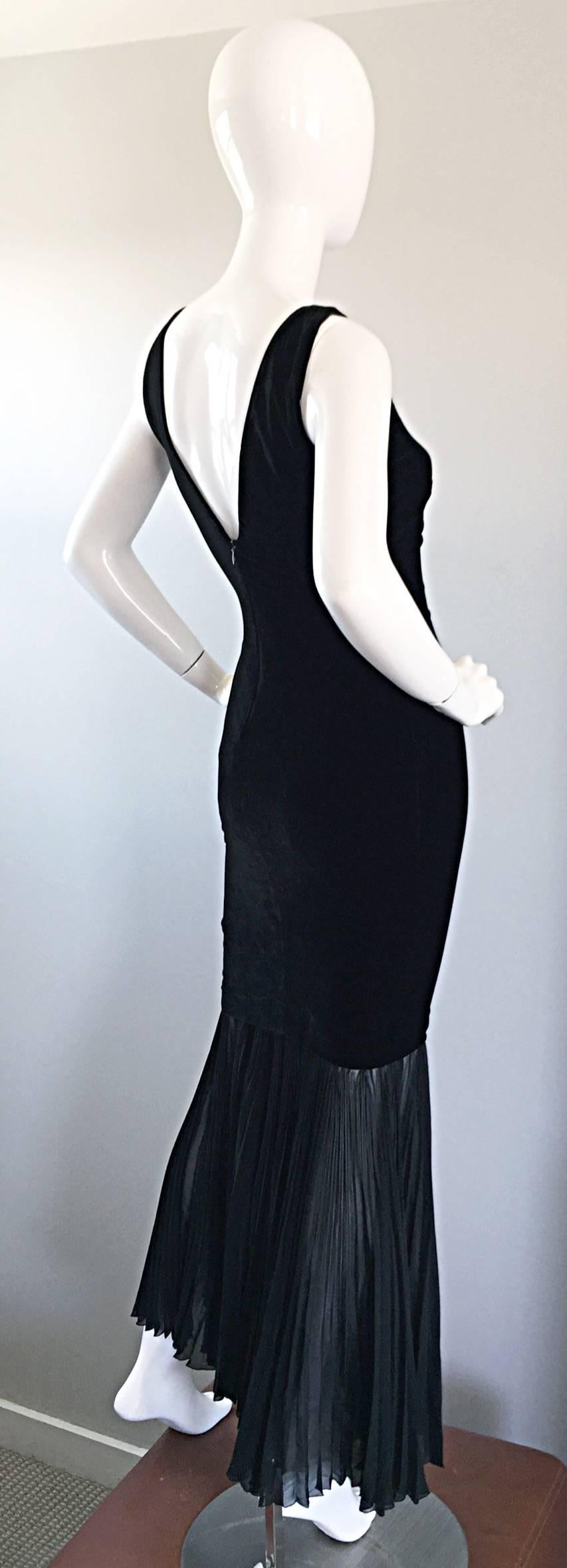 Women's Vintage Jean Paul Gaultier 1990s Black Silk Velvet Bodycon Mermaid Dress / Gown