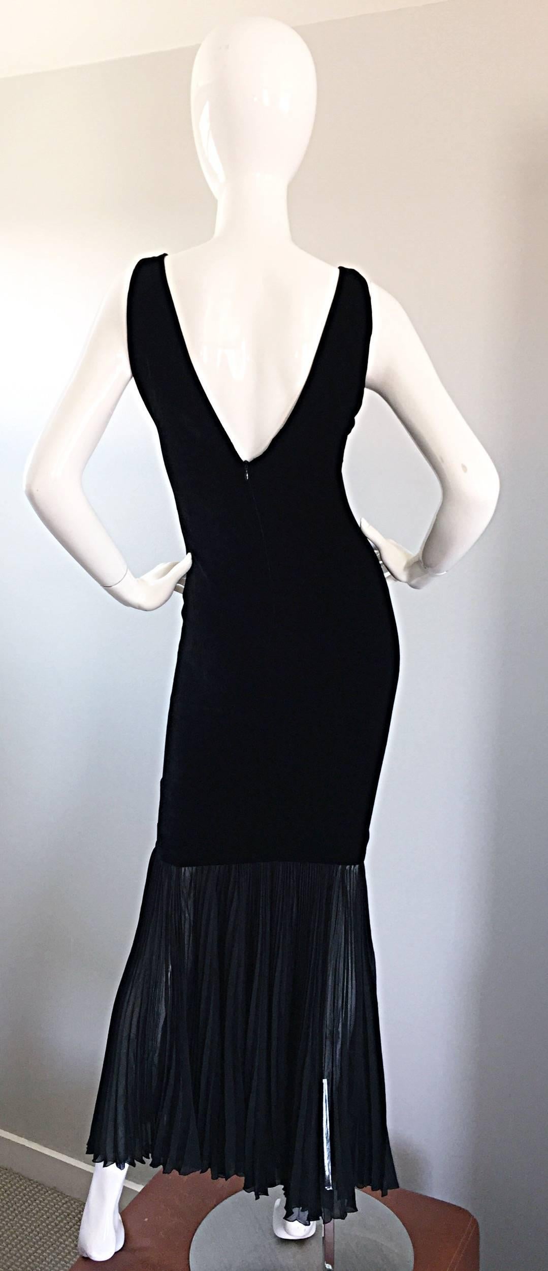 Vintage Jean Paul Gaultier 1990s Black Silk Velvet Bodycon Mermaid Dress / Gown 1